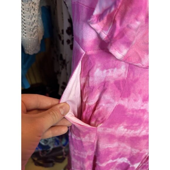 TORRID Pink Tie Dye Cold Shoulder Dress‎ Handkerchief Skater Dress Sz 0 (L) NWOT - Picture 6 of 12